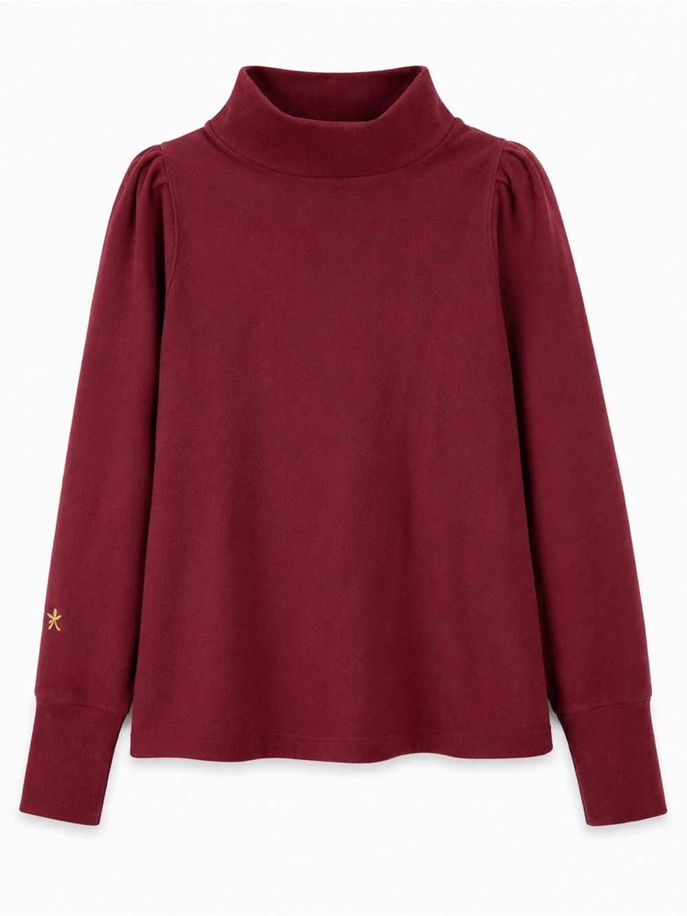 Dudley Stephens Burgundy Mock Neck Puff-Sleeve Top